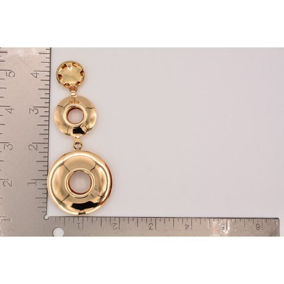 Vintage Chunky Dangle Earrings Shiny Gold Tone Puffy Metal Bold Long 1990s BinZ - Picture 12 of 12